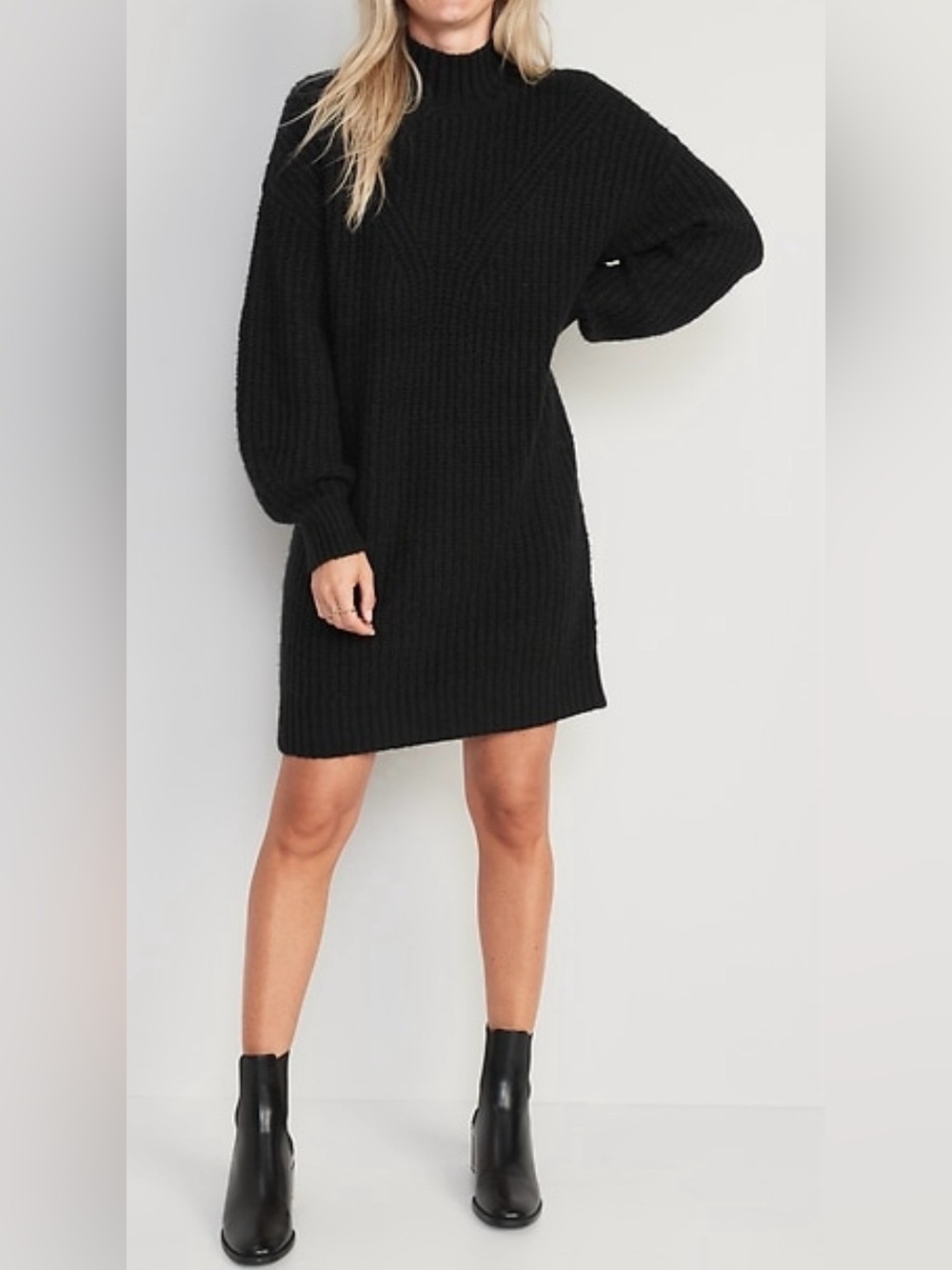 Old Navy Black Long-Sleeve Relaxed Mock-Neck Mini Sweater Shift Dress XXL Tall
